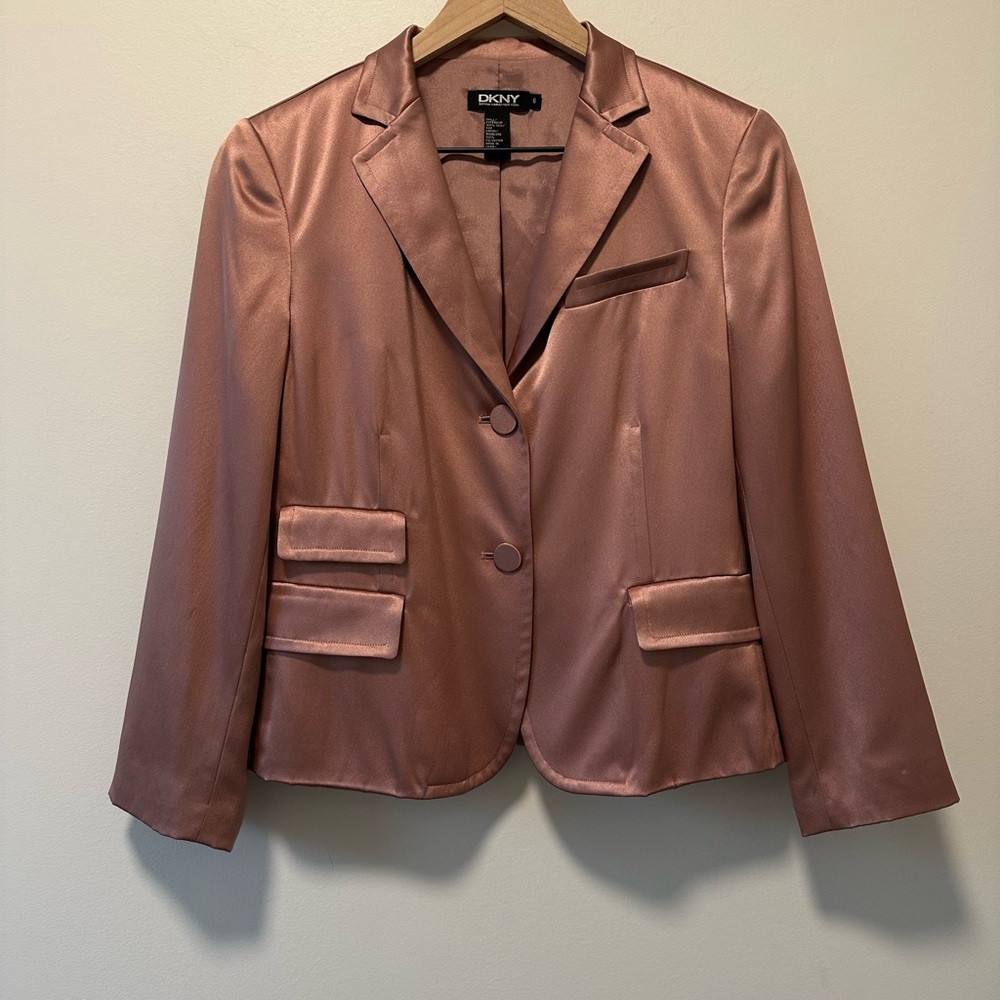 DKNY Pink Satin Blazer Elegant Suit Jacket Size 6